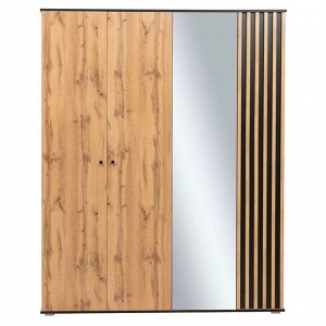 Шкаф 4-х дверный для одежды «Либерти» 51.15, зеркало, опора h=20 мм, цвет дуб вотан/чёрный