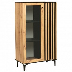 Шкаф комбинированный «Либерти» 51.03, стекло, опора металл, стекло, цвет дуб вотан/чёрный