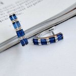 Серьги дорожки, ювелирная бижутерия, коллекция &quot;Дубай&quot;, покрытие: посеребрение, цвет камней: темно-синий, 23145, арт. 947.237