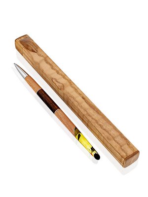 Ручка из дерева и натурального цельного янтаря красивого лимонного цвета «Олливандер»