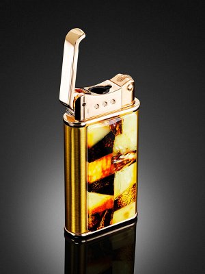 Зажигалка в металлическом корпусе бронзового цвета с яркой янтарной мозаикой