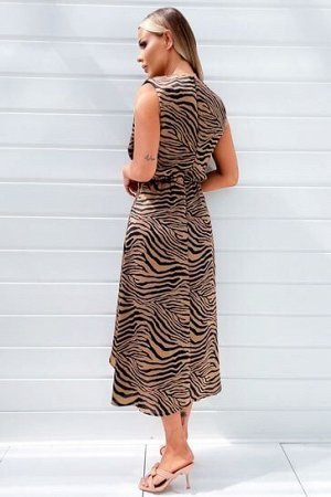 Платье миди с подкладкой на плечах и натуральным принтом зебры AX Paris