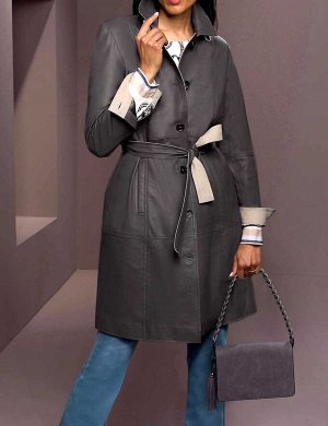 Кожаное пальто, антрацитовое