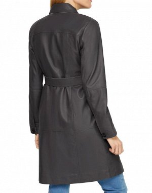Кожаное пальто, антрацитовое