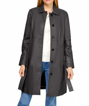 Кожаное пальто, антрацитовое