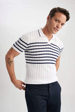 Полосатая футболка с коротким рукавом Slim Fit с воротником поло