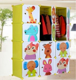 Шкафчик для детской (12 кубов с детскими дверками и 2 вешалки)