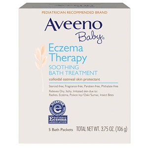 Aveeno, Для детей, лечение экземы, успокаивающая ванна, без запаха, 5 пакетов