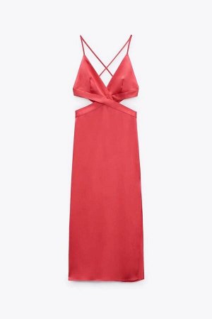 Женское платье с открытой спиной, на тонких бретелях, цвет красный