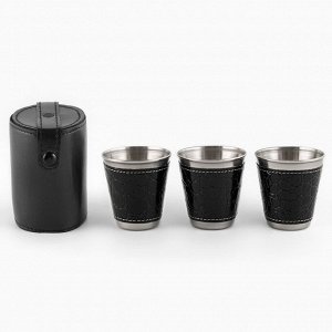 Набор стопок Мастер К, 70 мл, 6 см, 3 шт., чехол, металл, экокожа, чёрный