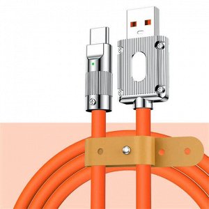 Кабель зарядный цветной для Iphone Lightning и Type-C Силикон + Металл 2м 6A