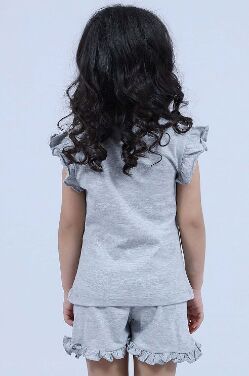 Костюм хлопковый для девочки, футболка + шорты, цвет серый меланж