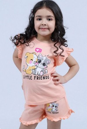 Костюм хлопковый для девочки, футболка + шорты, цвет персиковый