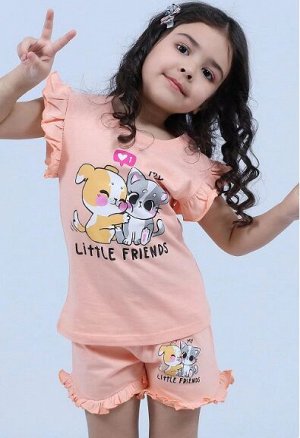 Костюм хлопковый для девочки, футболка + шорты, цвет персиковый