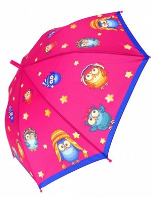 Зонт детский трость полуавтомат Совы цвет Фуксия (DINIYA)