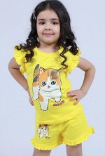 Костюм хлопковый для девочки, футболка + шорты, цвет желтый