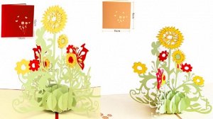 3D Pop-up открытка "Цветы" Цвет открытки: НА ВЫБОР