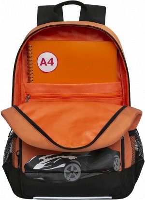 Рюкзак Grizzly, 25*40*13см, 1 отделение, 4 кармана, анатомическая спинка, черный-оранжевый