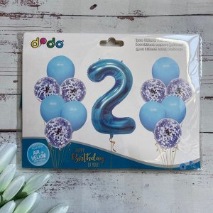 Набор воздушных шаров голубой с цифрой 2