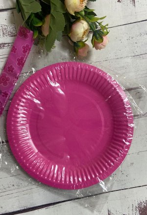 Набор одноразовых тарелок 18см 10шт, цв. ярко-розовый