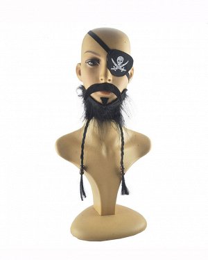 Набор Пират усы и борода с косичкой, черный, искуственный волос