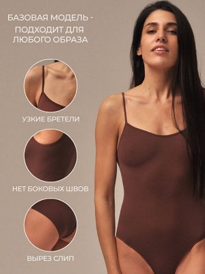 Женское боди на тонких бретелях, из мягкой эластичной микрофибры. Cocoa (Какао, темно коричневый) цвет