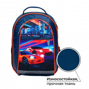 Рюкзак школьный, 39 х 24 х 19 см, эргономичная спинка, Calligrata А "Тачки", синий