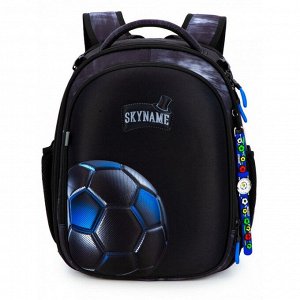 Рюкзак каркасный, 37 х 29 х 18 см, SkyName R4 + мешок для обуви, часы, чёрный/синий R4-422-M