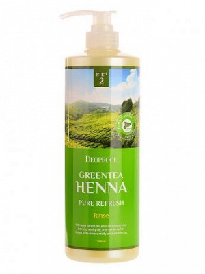 КR/ DEOPROCE GREENTEA HENNA Pure Refresh Rinse Ополаскиватель для волос "Зеленый чай и хна", 1000мл (дозатор)/ №1349