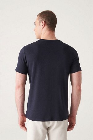 Темно-синяя базовая облегающая футболка с V-образным вырезом E001001