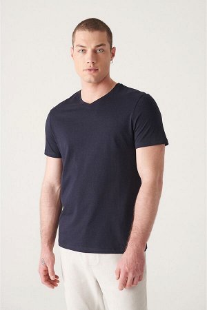 avva Темно-синяя базовая облегающая футболка с V-образным вырезом E001001