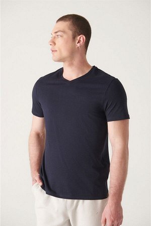 avva Темно-синяя базовая облегающая футболка с V-образным вырезом E001001
