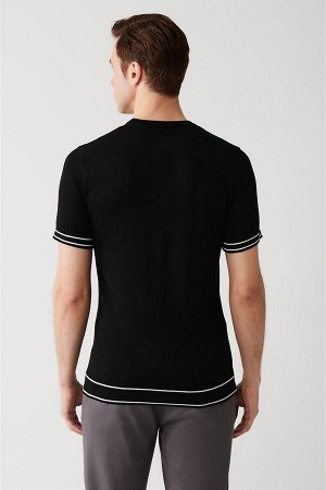 Мужская черная трикотажная футболка с круглым вырезом и линией низа с подробным описанием A31y5107 A31Y5107