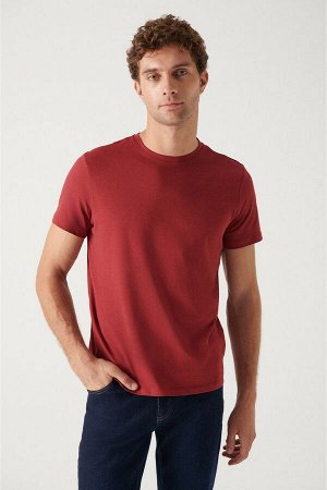 Темно-сине-бордовый 2-х комплекта из 100 % хлопка с круглым вырезом Базовая футболка узкого кроя E001012