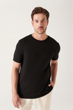 Черная ультрамягкая хлопковая базовая футболка с круглым вырезом E001171
