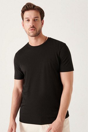 Черная ультрамягкая хлопковая базовая футболка с круглым вырезом E001171