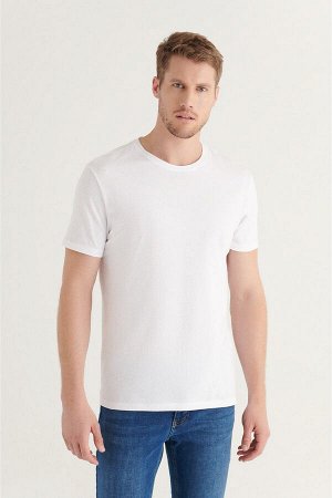 avva Белая приталенная базовая футболка из 100 % хлопка с двойным круглым вырезом E001012