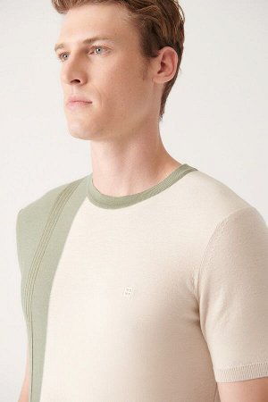 Мужская футболка цвета морской волны с круглым вырезом и цветными блоками трикотаж A31y5123 A31Y5123