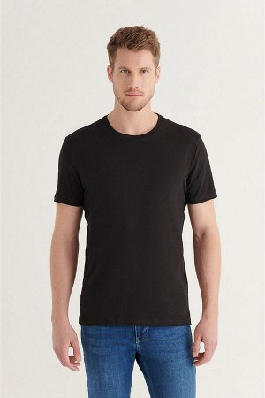 Черная облегающая базовая футболка из 2 предметов с круглым вырезом из 100 % хлопка E001011