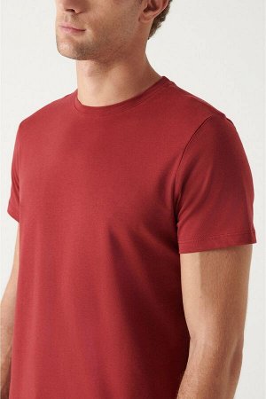 Бордовая красная футболка с круглым вырезом из 100 % хлопка E001000