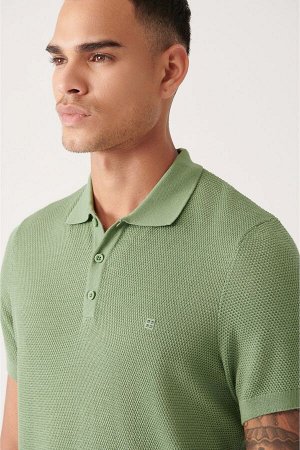 Мужская футболка водного зеленого цвета с воротником-поло и текстурированной базовой трикотажной футболкой B005009
