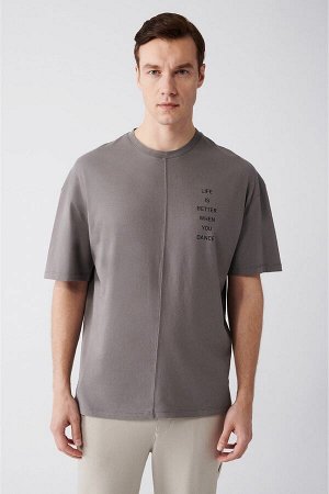 Мужская футболка большого размера антрацитового цвета с круглым вырезом и принтом A31y1178 A31Y1178