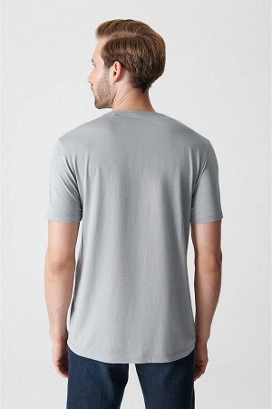 Серая ультрамягкая хлопковая базовая футболка с круглым вырезом E001171