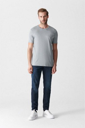 Серая ультрамягкая хлопковая базовая футболка с круглым вырезом E001171