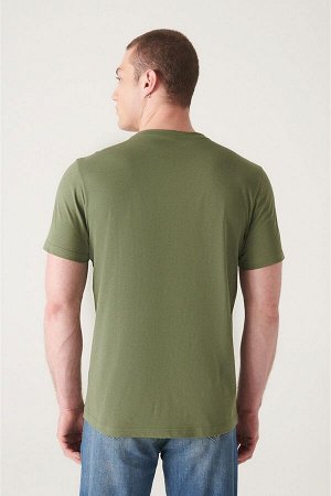 avva Базовая футболка цвета хаки с круглым вырезом из 100 % хлопка E001000