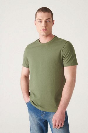 avva Базовая футболка цвета хаки с круглым вырезом из 100 % хлопка E001000