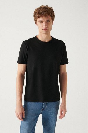 Черно-бело-темно-синяя облегающая базовая футболка с тройным круглым вырезом из 100 % хлопка E001010