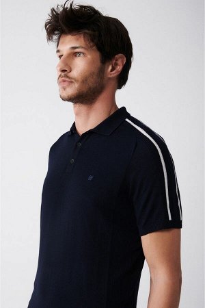 Темно-синяя трикотажная футболка с воротником-поло и линией плеч A31Y5105