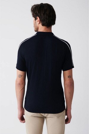Темно-синяя трикотажная футболка с воротником-поло и линией плеч A31Y5105