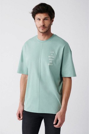 Мужская футболка большого размера цвета морской волны с круглым вырезом и принтом A31y1178 A31Y1178